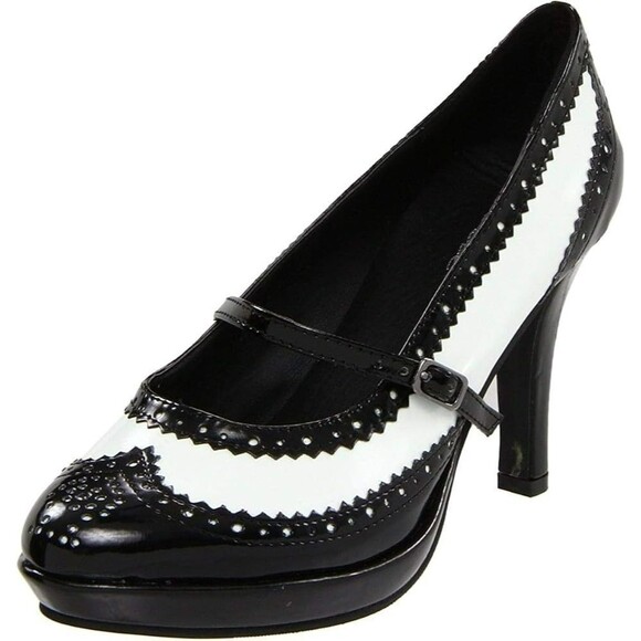 Ellie Shoes - Ellie Women Size 8 Oxford Mary Jane Black/White Patent Leather Platform Shoes